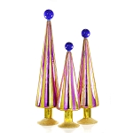 Purple & Gold Carnival Striped Glass Trees - Set of 3