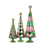 Blush & Emerald Faceted Glass Trees - Set of 3