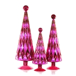 Burgundy & Pink Mid-Century Harlequin Trees - Set of 3