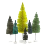 Citrus Green Bottle Brush Fiber Trees - Set of 6