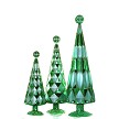 Aqua & Emerald Faceted Glass Trees - Set of 3 