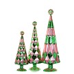 Blush & Emerald Faceted Glass Trees - Set of 3 