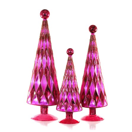 Burgundy & Pink Mid-Century Harlequin Trees - Set of 3 