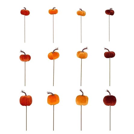 15" Plush Velvet Pumpkin Picks - Set of 12 