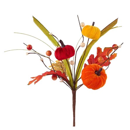 11" Velvet Pumpkin & Berry Fall Pick 