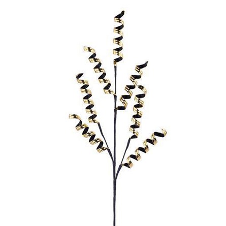 32" Metallic Fabric Gold & Black Curly Ribbon Spray 