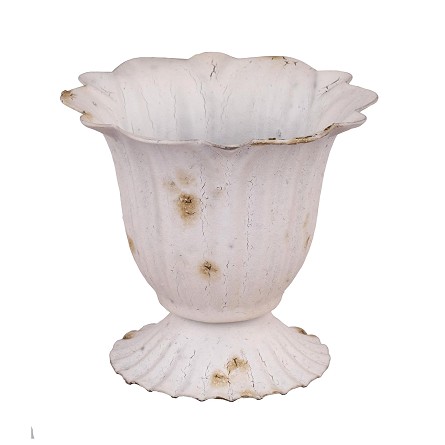 3.5" Distressed White Petal-Rim Tin Urn Vase 