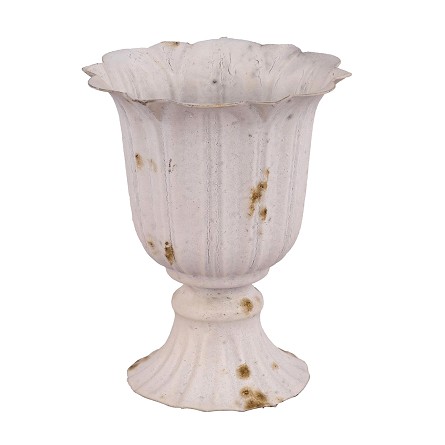 5.75" Distressed White Petal-Rim Tin Urn Vase 
